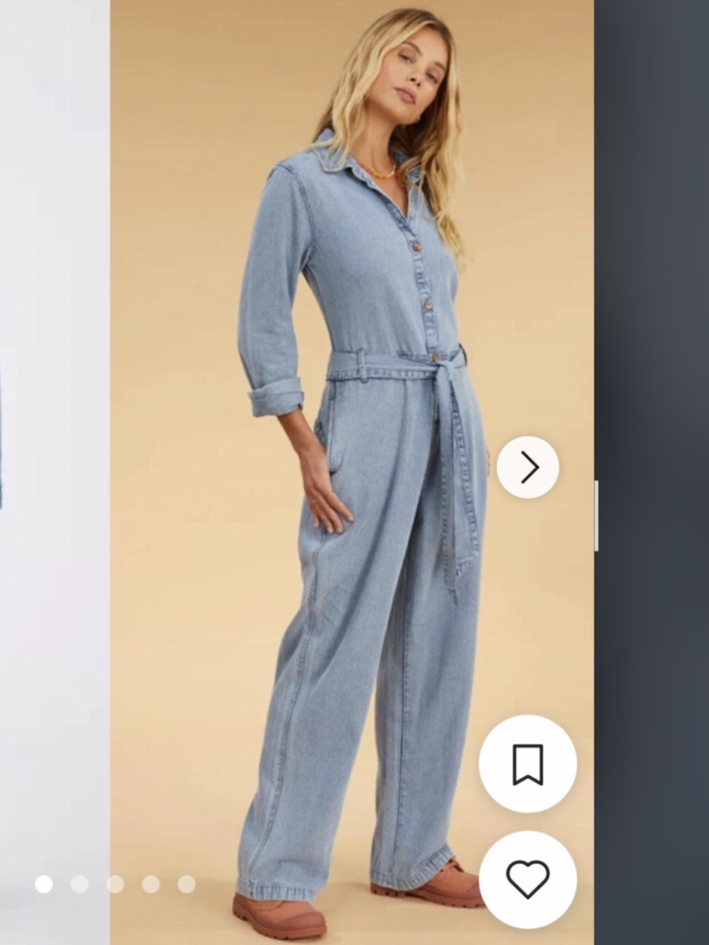 Billabong x Salty Blonde Light Wash Denim Jumpsuit with Tie Belt